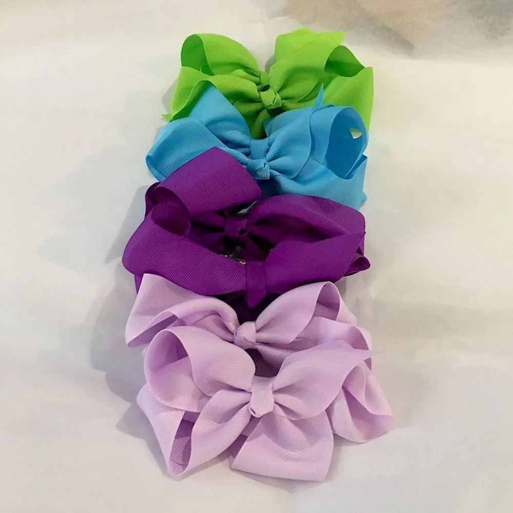 30 Rainbow Color Hair Bows - 4.5 inch Bows with Alligator Clips